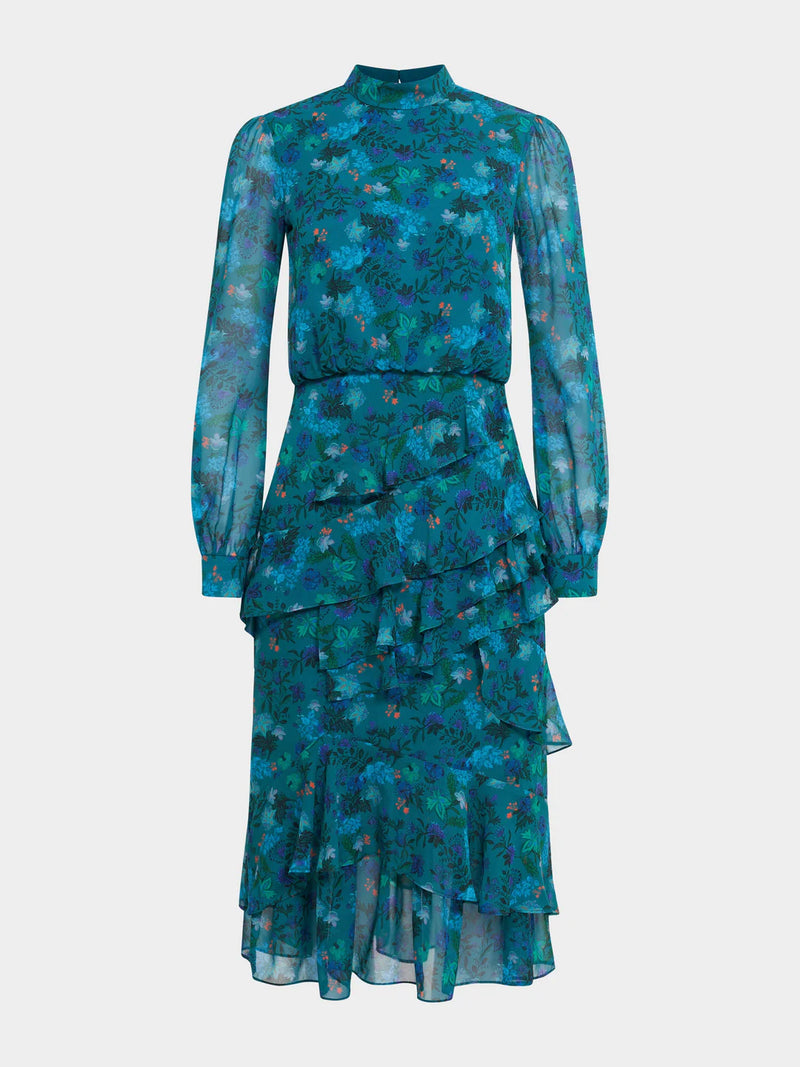 Isa Ruffle Dress in Flori Peacock