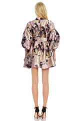 Belle Floral Brocade Belted Mini Dress in Pink/Gold *FINAL SALE*