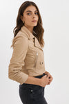 Janika Cropped Leather Biker Jacket in Wheat