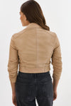 Janika Cropped Leather Biker Jacket in Wheat