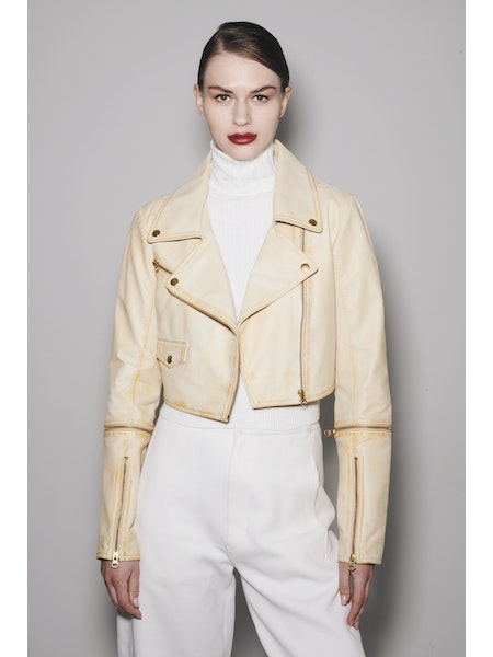 Cream leather look on sale jacket