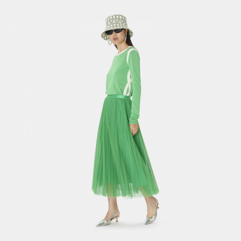 Green pleated on sale tulle midi skirt