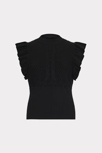 Kamila Flutter Sleeve Top in Black