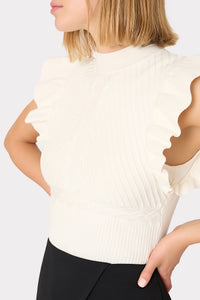 Kamila Flutter Sleeve Top in Ecru