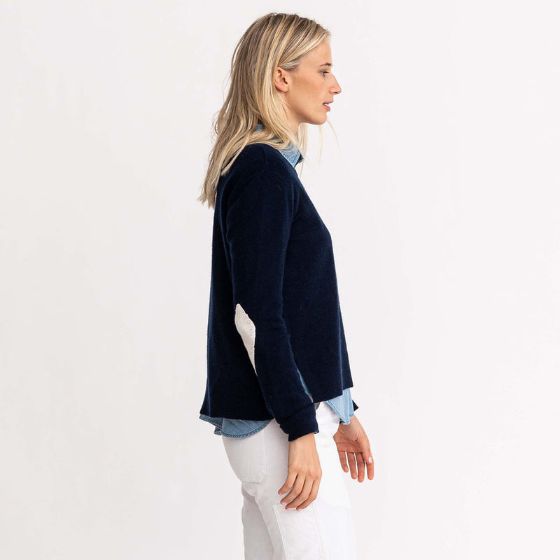 Patchwork Pullover Sweater in Indigo