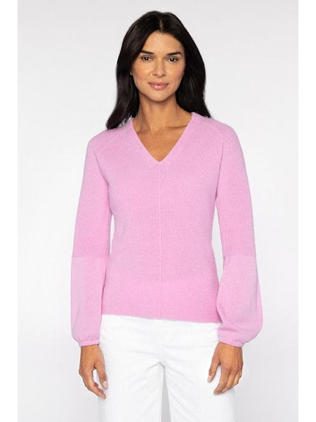 Ribbed V-Neck Sweater in Freesia