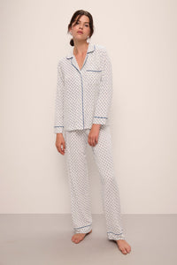 Gisele Modal Long PJ Set in Petite Batik Ivory/Denim Blue