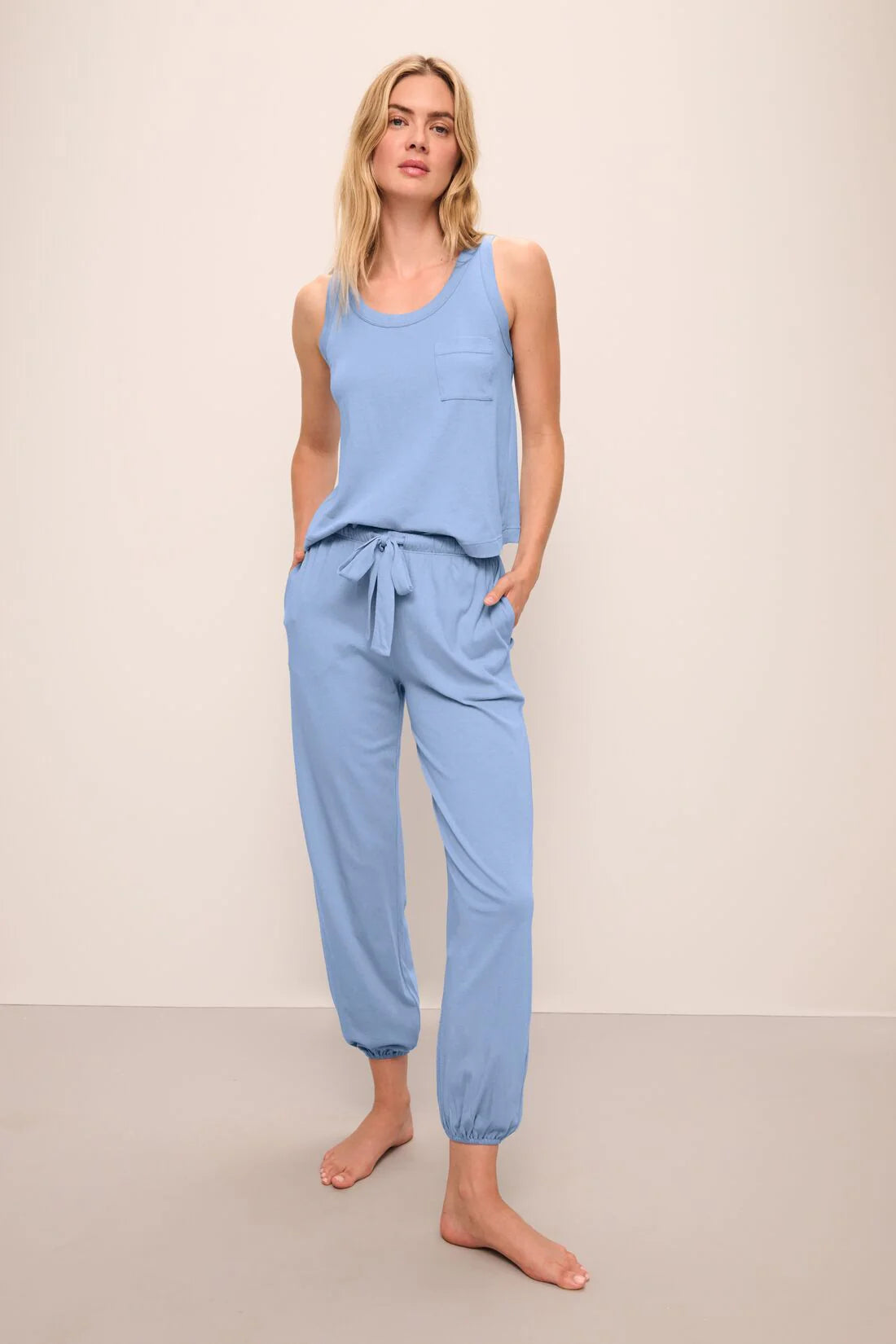 Aloe Infused Tee and Pant Pajama Set in Blue