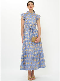 Oliphant Ruffle Collar Maxi in Mughal Blue