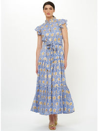 Oliphant Ruffle Collar Maxi in Mughal Blue