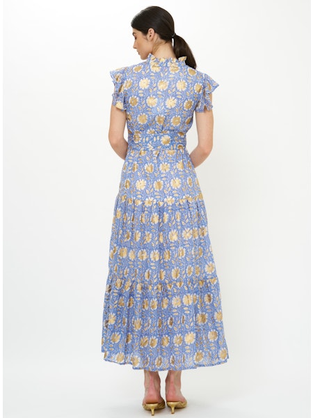 Oliphant Ruffle Collar Maxi in Mughal Blue