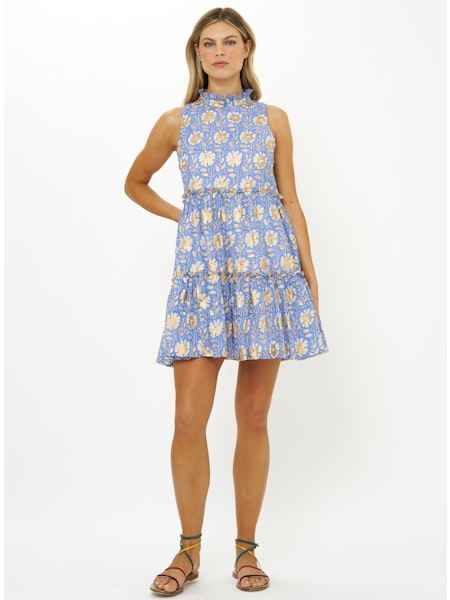 Ruffle Tiered Mini Dress in Mughal Blue