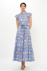 Oliphant Ruffle Collar Maxi in Mughal Blue