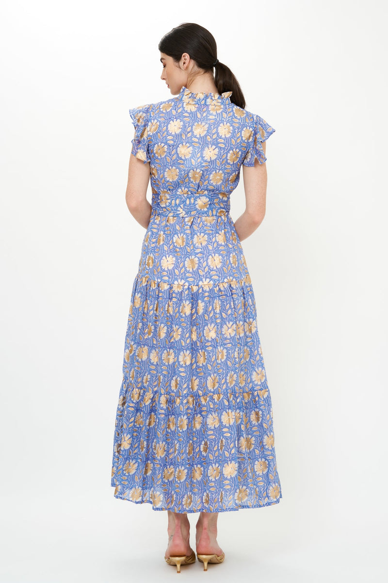 Oliphant Ruffle Collar Maxi in Mughal Blue