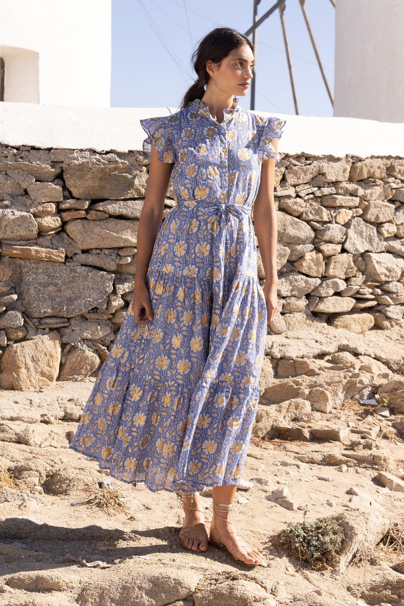 Oliphant Ruffle Collar Maxi in Mughal Blue