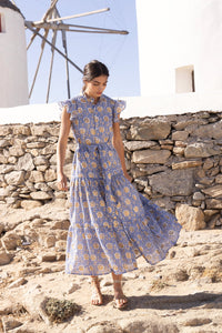 Oliphant Ruffle Collar Maxi in Mughal Blue