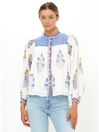 Mandarin Blouse in Napa Blue