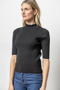 Ruffle Mock Neck Sweater in Black