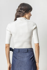 Ruffle Mock Neck Sweater in White