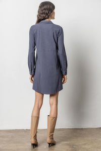 Long Sleeved Shirt Dress in Blue