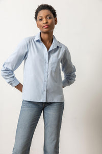 Easy Poplin Button Down Top in Glass