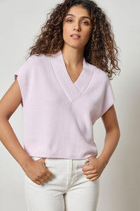 Wide Trim V-Neck Sweater in Freesia