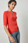 Elbow Sleeve Split Neck Sweater in Begonia