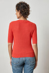 Elbow Sleeve Split Neck Sweater in Begonia