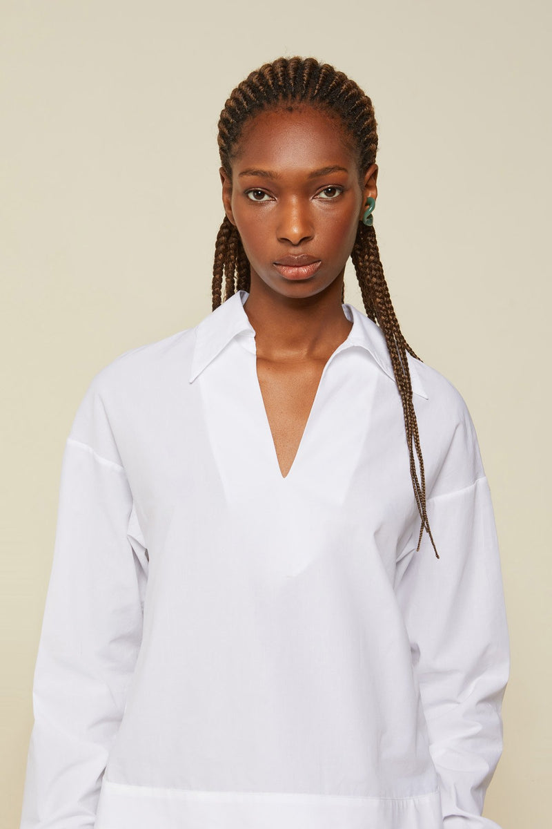 Button Detailed Cotton Poplin Shirt in Bianco *FINAL SALE*