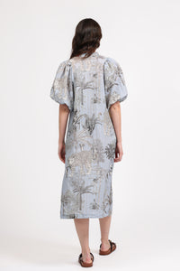 Puff Sleeve Tunic Dress in Tropqiue Light Blue