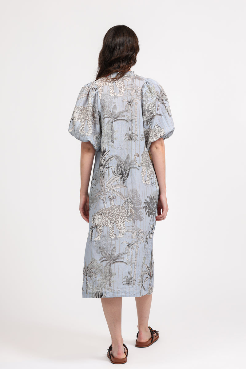 Puff Sleeve Tunic Dress in Tropqiue Light Blue