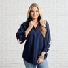 3/4 Sleeve Star Blouse in Navy