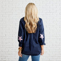 3/4 Sleeve Star Blouse in Navy