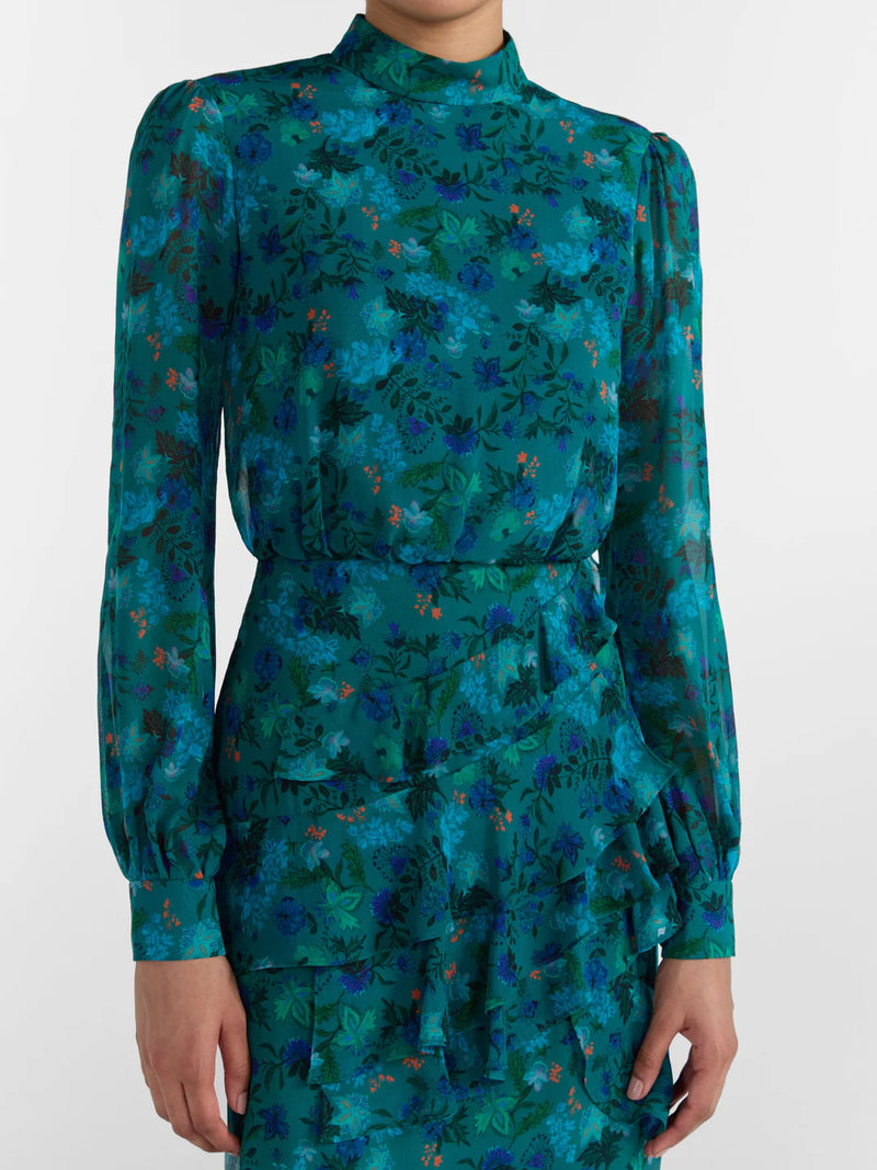 Isa Ruffle Dress in Flori Peacock