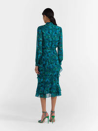 Isa Ruffle Dress in Flori Peacock