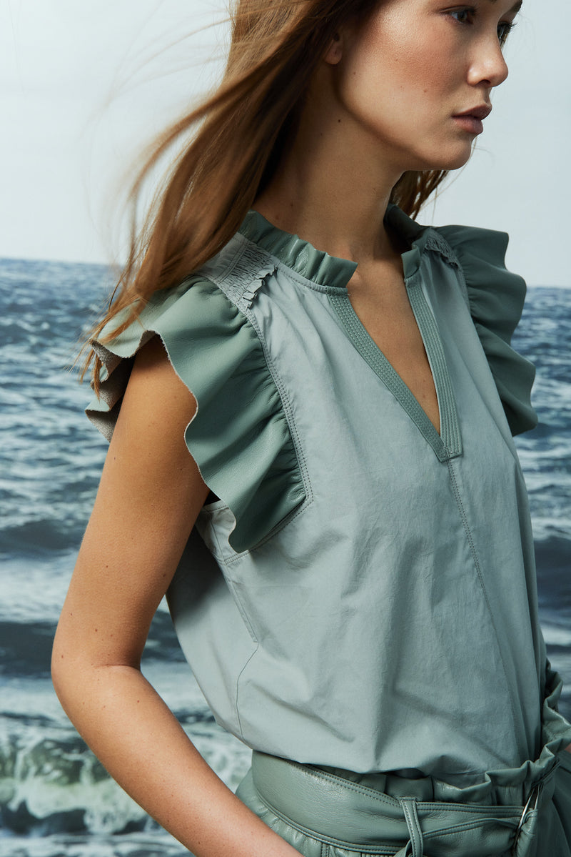 Reese Frill Blouse in Sage