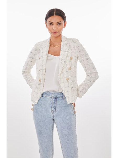 Generation Love Eliza Tweed Blazer in White/Black Windowpane