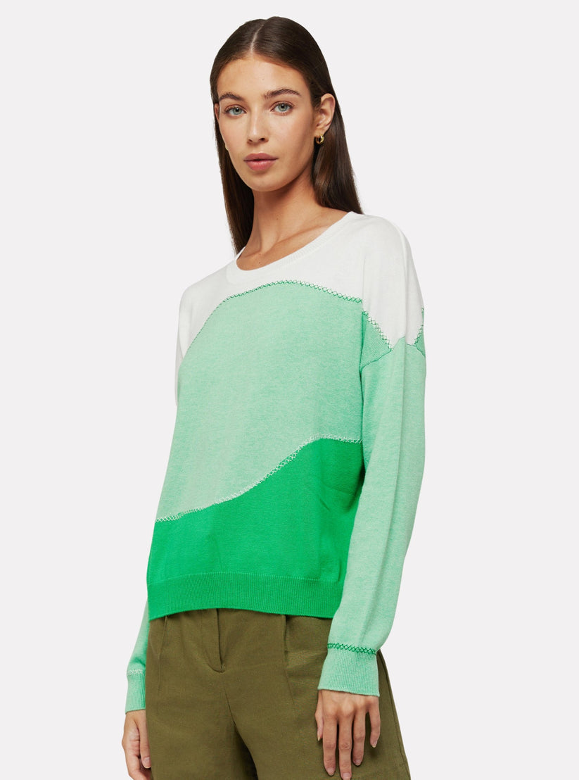 Brodie Cashmere Riley Colour Wave Sweater in Green Poppy s of