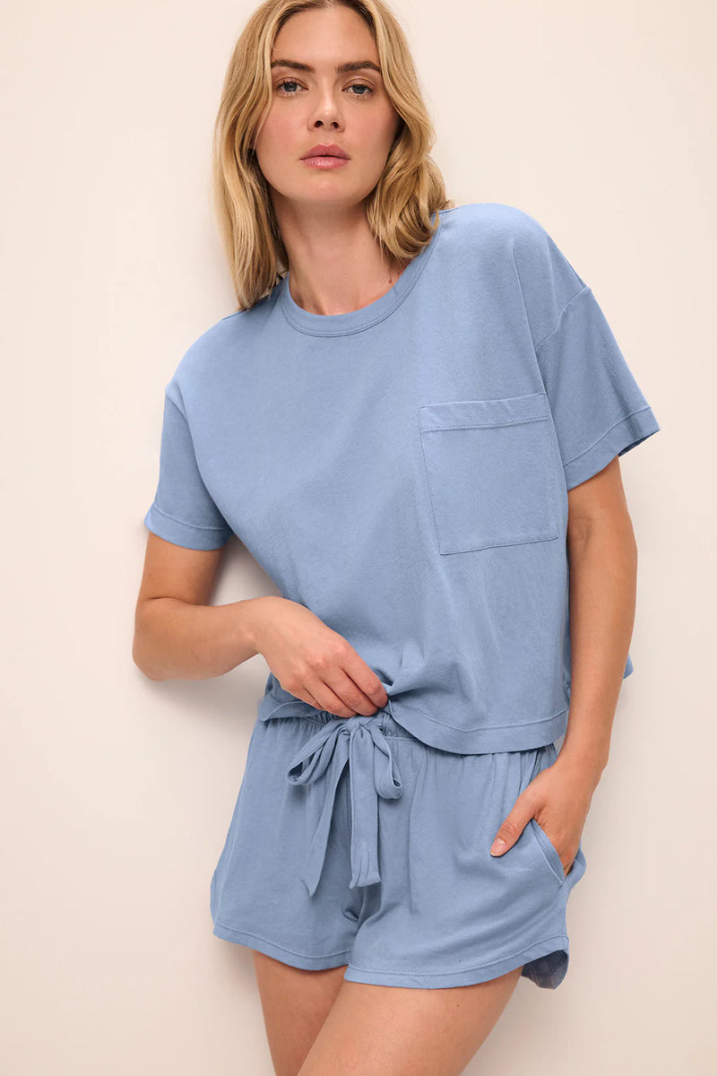 Aloe Infused Tee and Pant Pajama Set in Blue