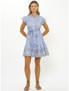 Ruffle Collared Mini Dress in Veranda Blue