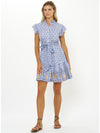 Ruffle Collared Mini Dress in Veranda Blue