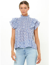 Pintuck Ruffle Top in Veranda Blue