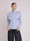 Celes Hidden Button Shirt in Blue Stripes