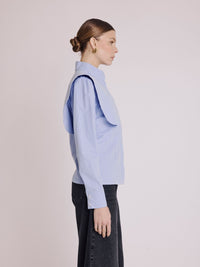 Celes Hidden Button Shirt in Blue Stripes