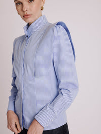 Celes Hidden Button Shirt in Blue Stripes