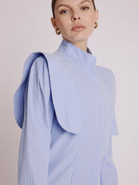 Celes Hidden Button Shirt in Blue Stripes