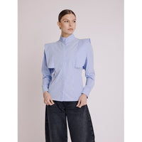 Celes Hidden Button Shirt in Blue Stripes