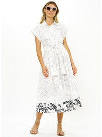 Belted Shirt Dress in Roma White