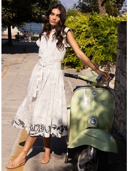 Belted Shirt Dress in Roma White