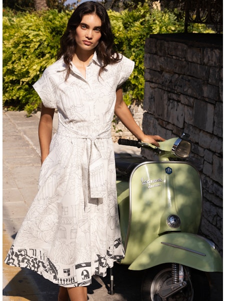 Belted Shirt Dress in Roma White